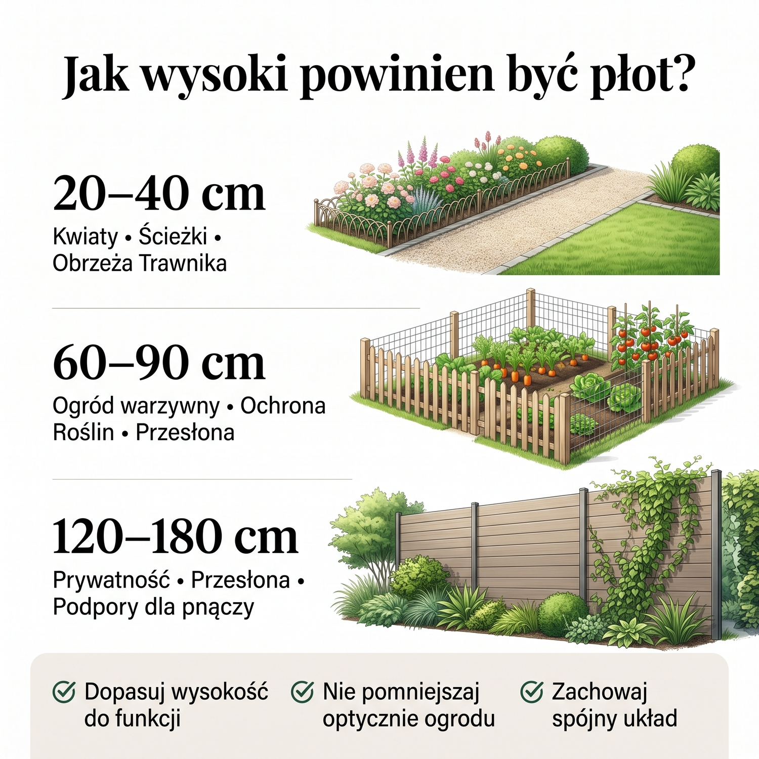 Biały sztachetowy płotek ogrodowy w stylu angielskim obsadzony lawendą